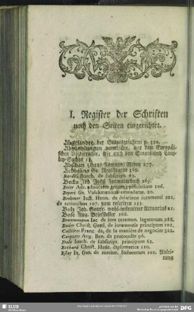 I. Register der Schriften nach den Seiten eingerichtet