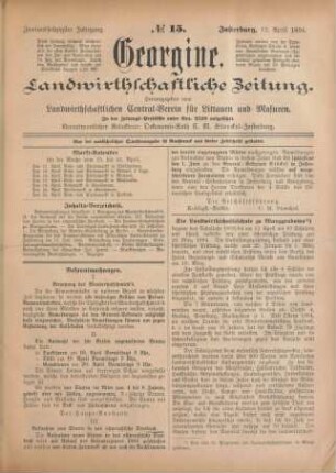 Zweiundsechzigster Jahrgang. No. 15. Insterburg, 12. April 1894.