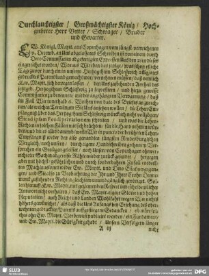 Durchlauchtigster, Großmächtigster König, Hochgeehrter Herr Vetter, Schwager, Bruder und Gevatter