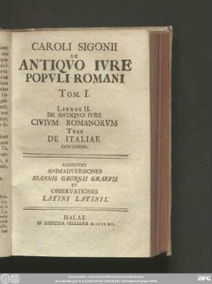Caroli Sigonii De Antiquo Iure Populi Romani Tom. I. ...