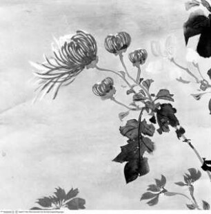 Kakemono mit Chrysanthemenzweig und Iris