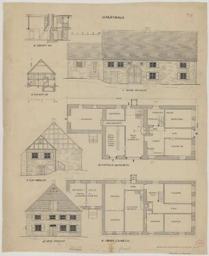 Neuenrade (Kreis Altena): Haus Vollmann. Haupthaus (Grundrisse, Ansicht, Schnitt)