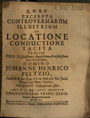 Excerpta Controversiarum Illustrium De Locatione Conductione Tacita
