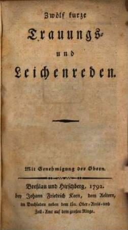 Zwölf kurze Trauungs- und Leichenreden