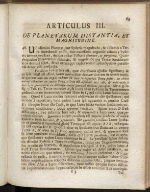 Articulus III. De Planetarum Distantia, Et Magnitudine.