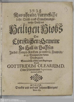 Das uhralte, fürtrefliche Lehr- Trost- und Ermahnungsreiche Buch des Heiligen Hiobs