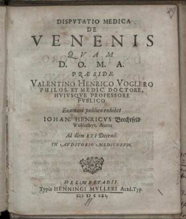 Disputatio Medica De Venenis
