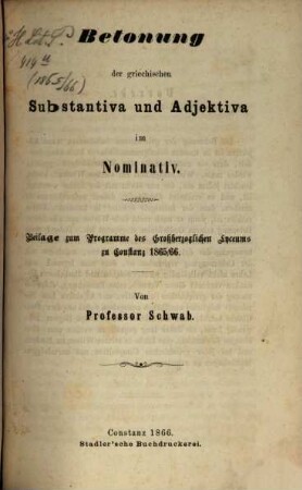 Programm des Grossherzoglichen Lyceums in Constanz : vom Schuljahre ..., 1865/66