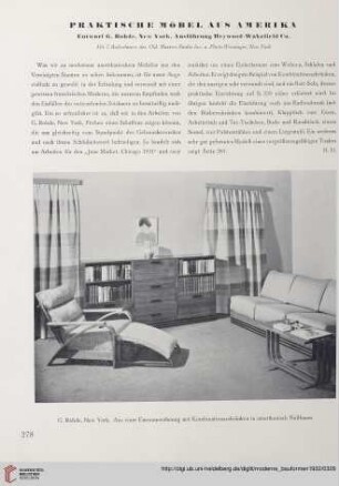 Praktische Möbel aus Amerika : Entwurf G. Rohde, New York. Ausführung Heywood-Wakefield Co.