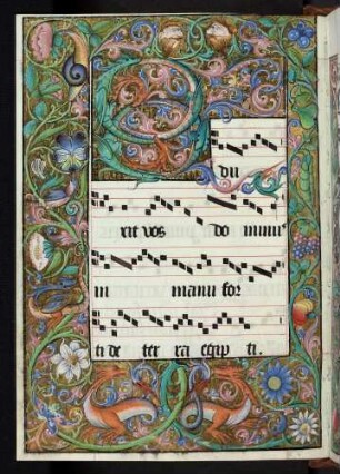 Vollbordüre, Zierintiale / Figureninitiale: E(duxit vos dominus)