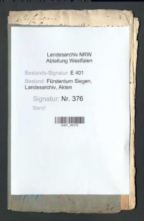 Kanzlei- und Taxordnung des Fürsten Johann Franz Desideratus zu Nassau-Siegen