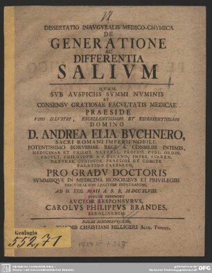 Dissertatio Inauguralis Medico-Chymica De Generatione Ac Differentia Salium
