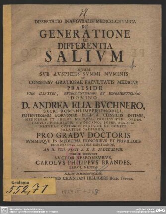 Dissertatio Inauguralis Medico-Chymica De Generatione Ac Differentia Salium
