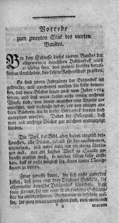Vorrede zum zweyten Stük des vierten Bandes.