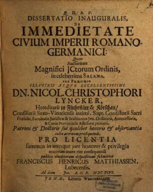 Dissertatio Inauguralis, De Immedietate Civium Imperii Romano-Germanici