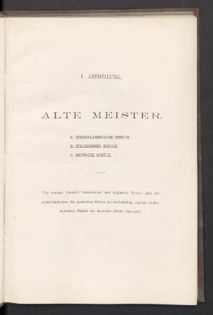 I. Abtheilung. Alte Meister