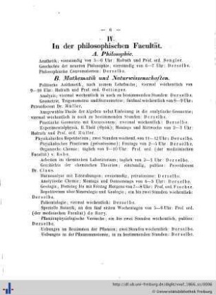 IV. In der philosophischen Facultät.