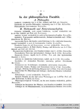 IV. In der philosophischen Facultät.