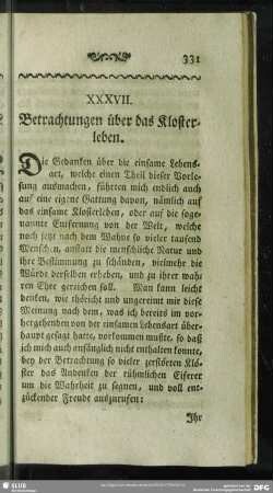 XXXVII. Betrachtungen über das Klosterleben
