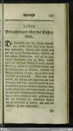 XXXVII. Betrachtungen über das Klosterleben