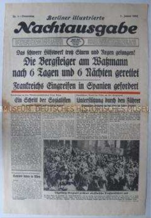 Abendzeitung "Berliner illustrierte Nachtausgabe" u.a. zu den Kriegen in Spanien, Abessinien und China