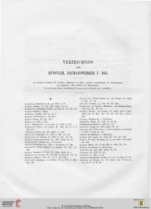 Verzeichniss der Künstler, Bauhandwerker u. dgl.
