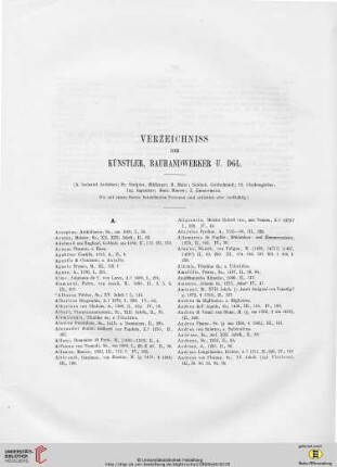 Verzeichniss der Künstler, Bauhandwerker u. dgl.