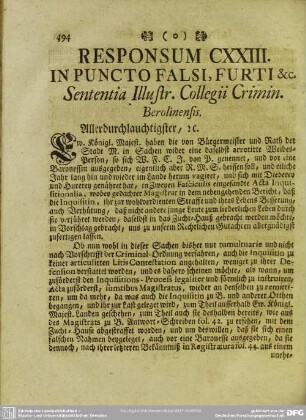 Responsum CXXIII. In Puncto Falsi, Furti &c.