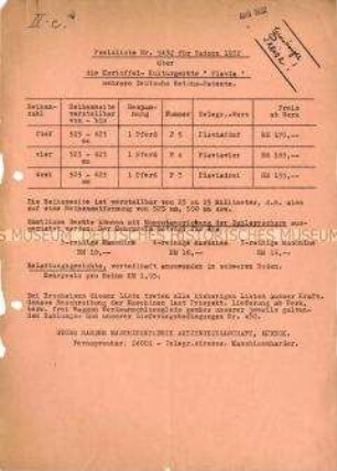 Preisliste Nr. 5432 für die Saison 1932 über die Kartoffel-Kulturgeräte "Plavia" / Ermäßigte Preise!