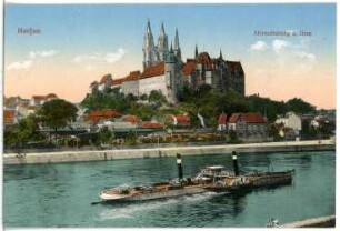 Meißen. Albrechtsburg und Dom, Elbe mit Schlepper