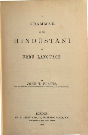 A grammar of the Hindūstānī or Urdū language