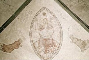 Christus in der Mandorla, umgeben von Johannes und Maria