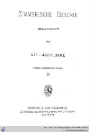 Band 3: Zimmerische Chronik: 2., verb. Aufl.