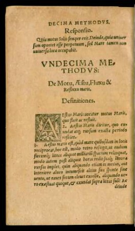 Undecima Methodus: De Motu, Aestu, Flucu & Refluxu maris.