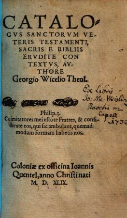 Catalogus Sanctorum Veteris Testamenti, Sacris E Biblis Erudite Contextus