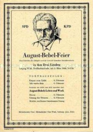 Programm der "August-Bebel-Feier" von KPD und SPD 1946 in Leipzig