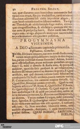 Progymnasma Vigesimum. A DEO actionum capienda primordia.