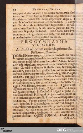 Progymnasma Vigesimum. A DEO actionum capienda primordia.