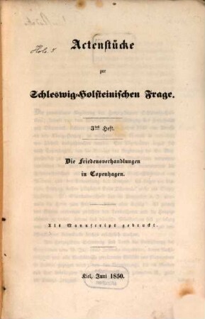 Actenstücke zur Schleswig-Holsteinischen Frage, 3