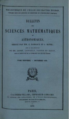 Tome Neuvième. - Novembre 1875.