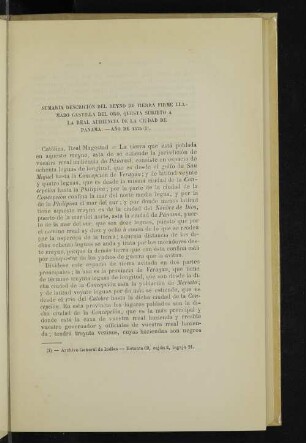 Sumaria descrición del Reyno de Tierra Firme llamado Castilla del Oro, questá subjeto á la Real audiencia de la cuidad de Panamá. - Año de 1575 (1).