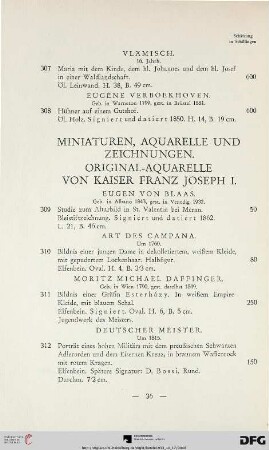 Miniaturen, Aquarelle und Zeichnungen. Original-Aquarelle von Kaiser Franz Joseph I. (Nr. 309-345)