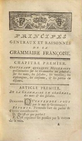 Principes généraux et raisonnés de la grammaire françoise