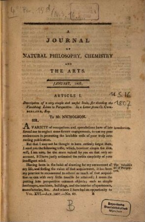 Journal of natural philosophy, chemistry and the arts. 16, N.S., 16. 1807
