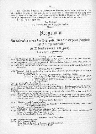 Programm für die Generalversammlung des Gesammtvereins der deutschen Geschichts- und Alterthumsvereine