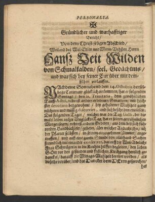 Gründlicher und warhafftiger Bericht/ Von dem Christ-seligen Abschied/ [...]