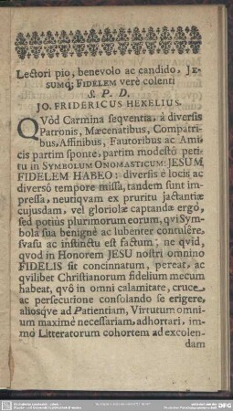 Lectori pio, benevolo ac candido