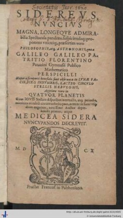 Siderevs, Nvncivs Magna, Longeqve Admirabilia Spectacula pandens ...
