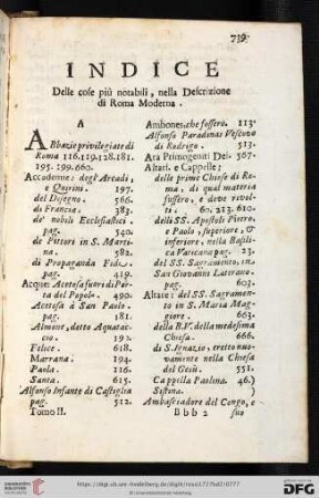 Indice delle cose più notabili, nella Descrizione di Roma Moderna