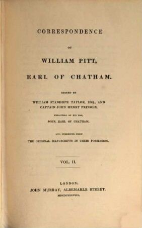 Correspondence of William Pitt, Earl of Chatham, 2